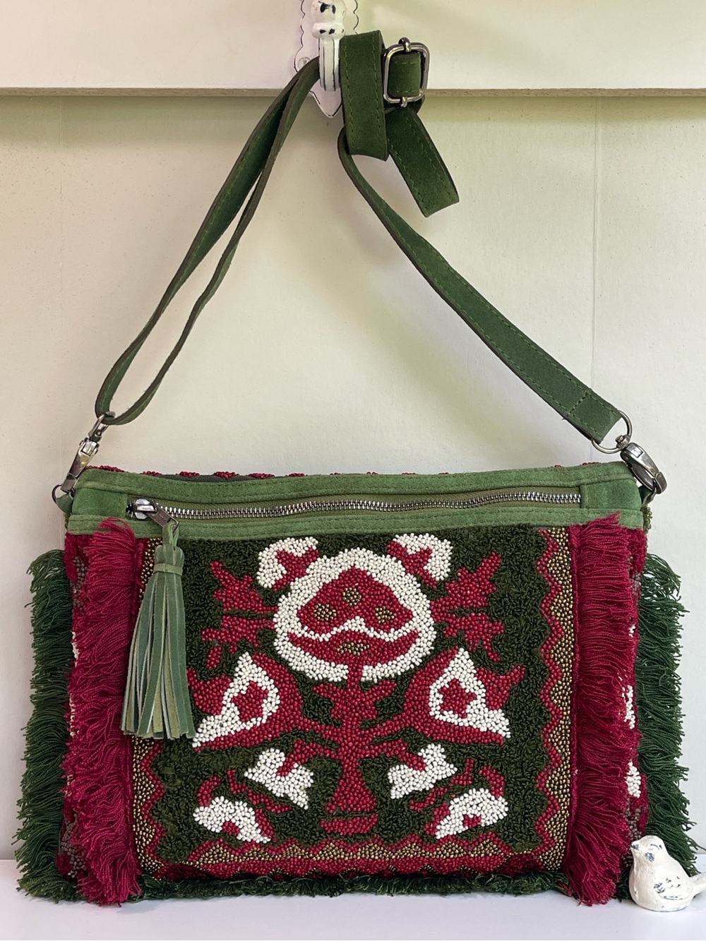 Anthropologie ibBan Toco Embellish Embroidery Raffia Clutch Crossbody Bag